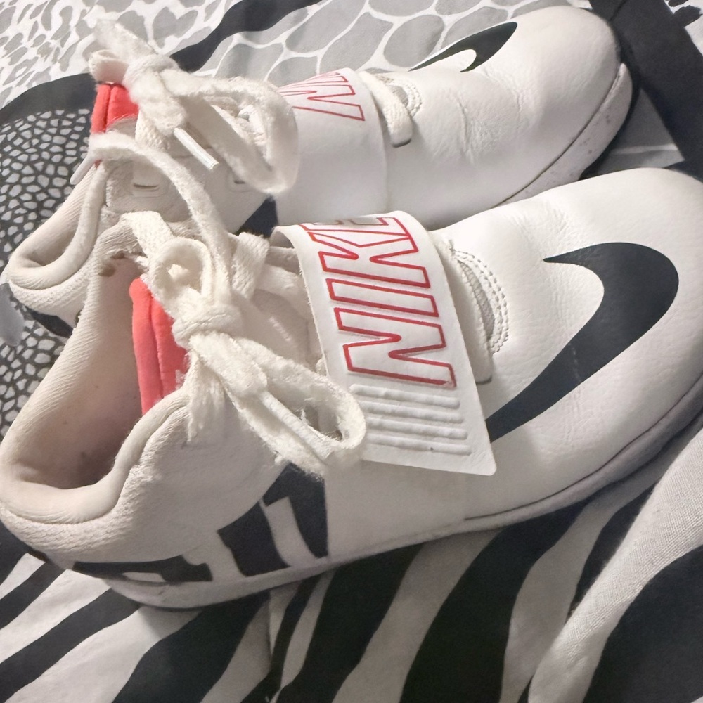 Size 3 Nike White Sneakers with Black and Red Accents